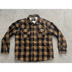 Lee Shacket Mens Plaid Flannel Sherpa Lined Jacket Flap Pocket XL Burnt Orange